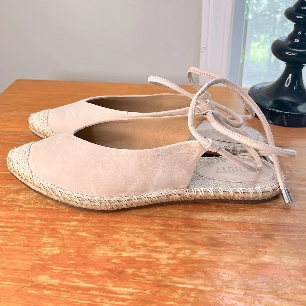 Schutz Liba Ankle-Tie Leather Espadrille Flats